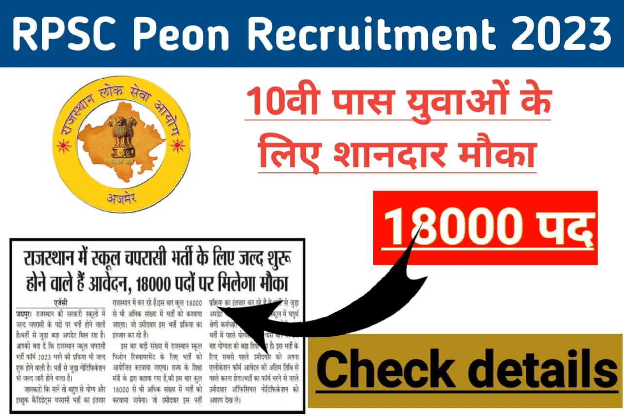 Rajasthan School Peon recruitment 2023 Notification Out for 18000 Post